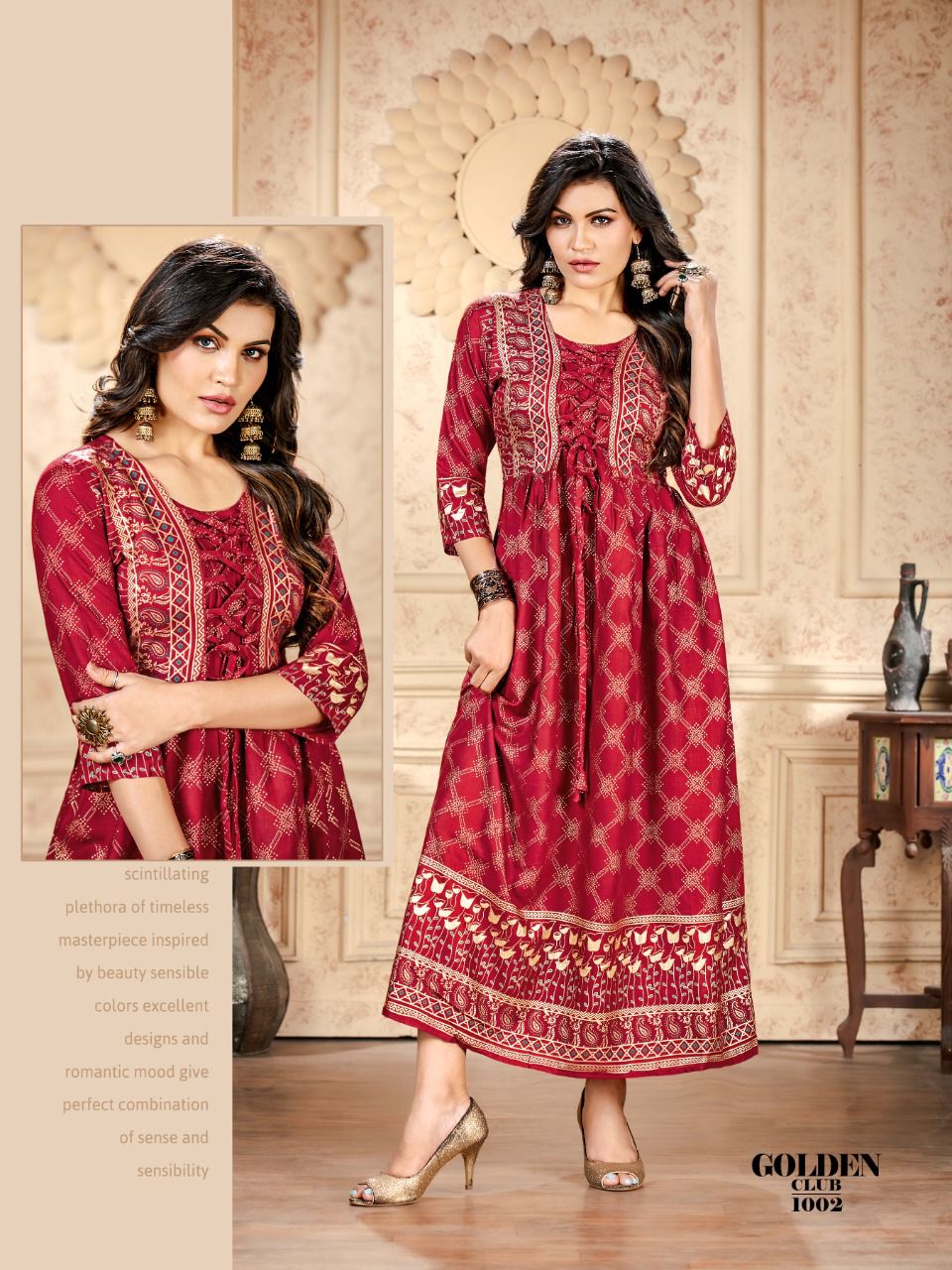 Golden Club 1001 Heavy Rayon Fancy Wear Long Anarkali Kurti Collection
